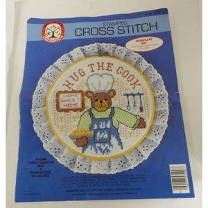 Colortex Stamped Cross Stitch Kit #5709  ©1986 "Hug the Cook" 10 1/2"  Open